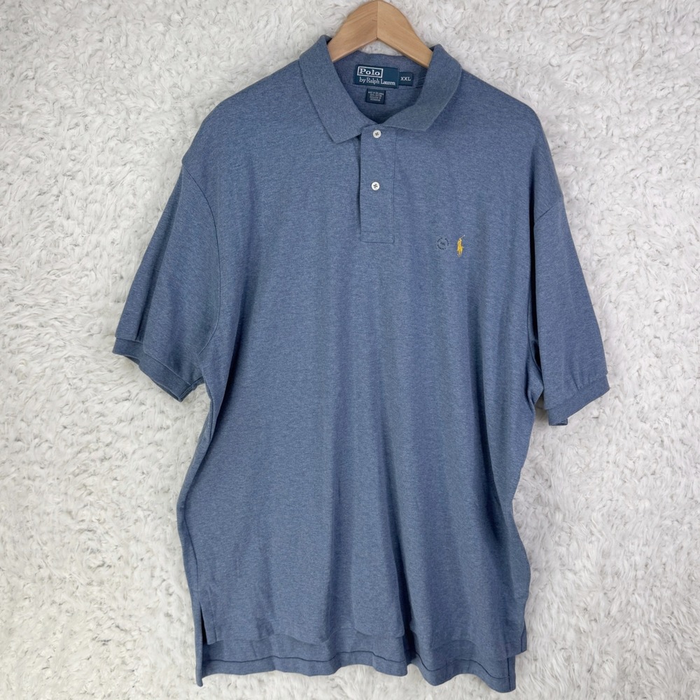 Polo Ralph Lauren Mens Blue Heathered Short Sleeve Polo Shirt XXL Pony Logo